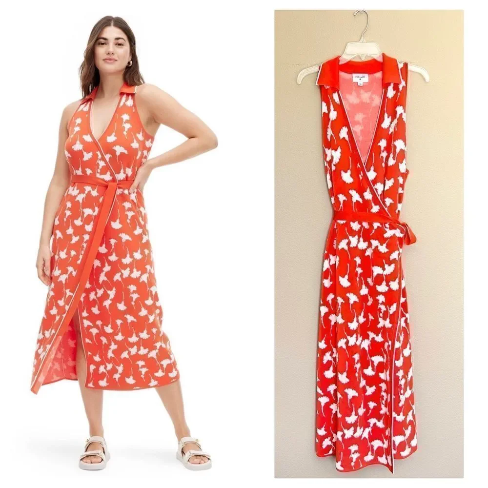 DVF x Target Collared Sleeveless Ginkgo Cherry Tomato Sweaterknit Wrap Dress - Picture 1 of 12